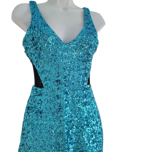 Y2k Bebe Turquoise Shimmer Blink Party Dress sparkle XS sexy Bodycon - Picture 2 of 13